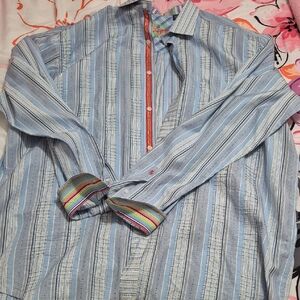 Robert Graham Light Blue Striped Shirt with Multicolor Accents